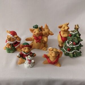 Adorable Vintage Resin Pigsville Holiday Figurines Set of Five